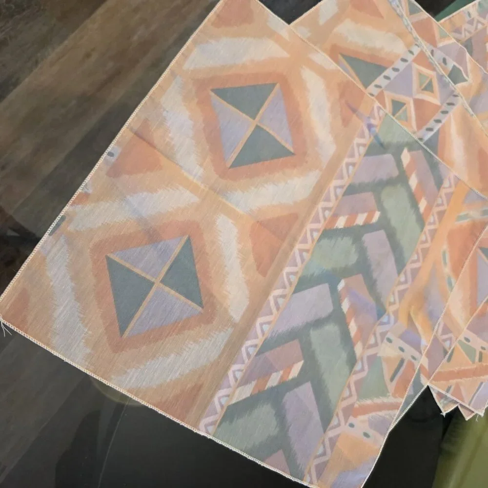 VTG Tribal Ikat‎ Style Fabric Napkins Set Of 6 Peach & Pastel Colors 14.5